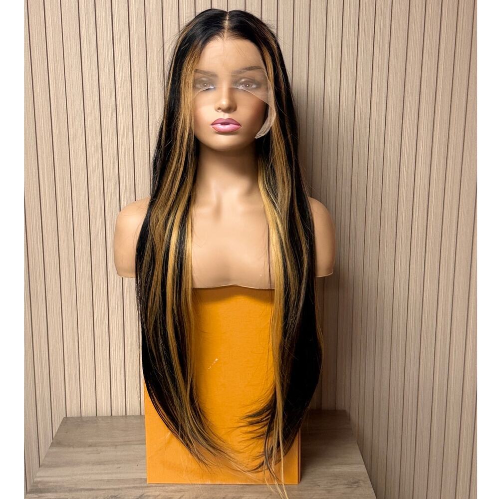 Lace Front Human Hair Wig 30" Straight Highlighted NWT